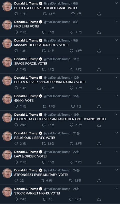 [사진 1] 재선 투표를 독려하는 트럼프 대통령의 실제 트위터